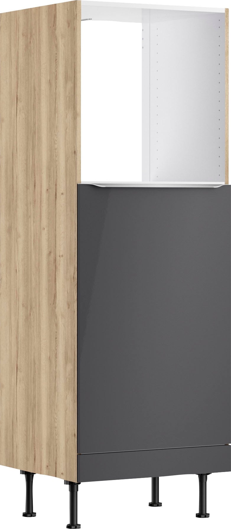Backofen/Kühlumbauschrank KOCHSTATION "KS-Aken", grau (anthrazit hochglanz, wildeiche nachbildung), B:60cm H:176,6cm T:58,4cm, Schränke Image