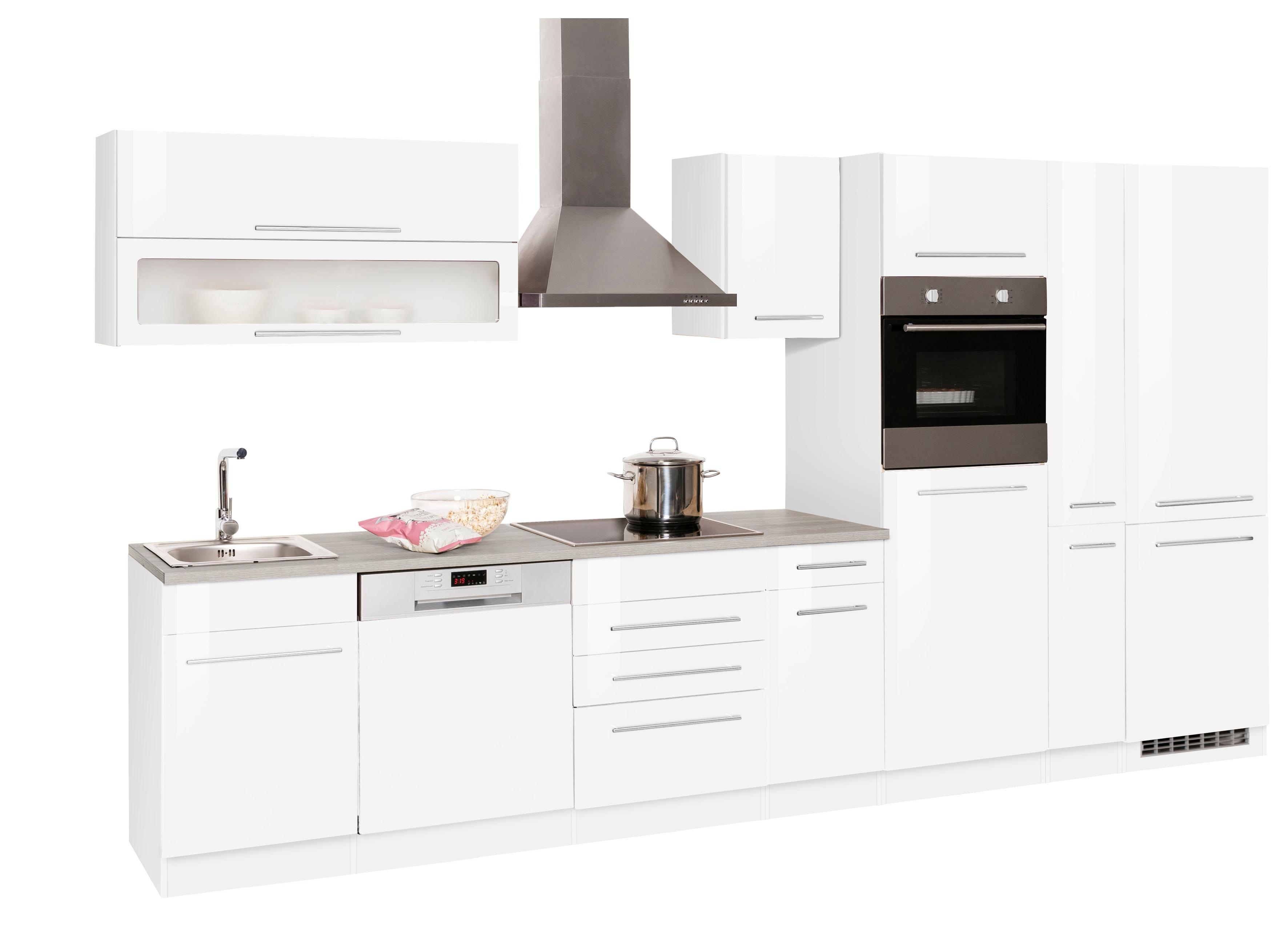 Küchenzeile KOCHSTATION "KS-Eton", weiß (küche: weiß, korpus: weiß, arbeitsplatte: eichefarben), B:360cm T:60cm, Komplettküchen-Sets, ohne E-Geräte, Breite 360 cm Image