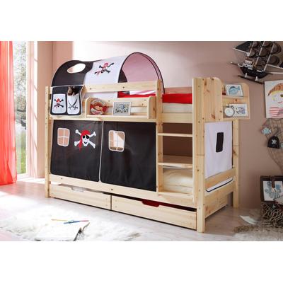 Etagenbett TICAA "Marcel", beige (schwarz, weiß, pirat), B:99cm H:140cm L:208cm, Etagenbetten, mit 2 Rollroste und in verschiedenen Ausführungen, Kiefer Image