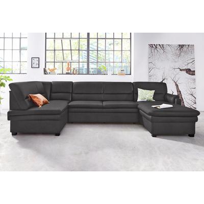 Wohnlandschaft SIT & MORE "Pisa U-Form", grau (anthrazit), B:319cm H:89cm T:168cm, Flachgewebe (100% Polyester), Luxus-Microfaser1 (100% Polyester), Luxus Microfaser2 (90% Polyester, 10% Polyamid), Sofas, mit Federkern, wahlweise mit Bettfunktion Image