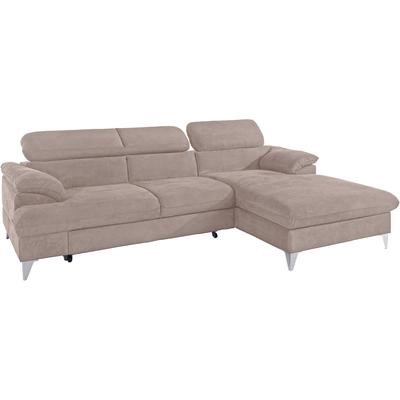 Ecksofa COTTA "Caluso L-Form", braun (mud), B:254cm H:74cm T:167cm, NaturLEDER (echtes Rindsleder) in Sitz und Rücken. Korpus in passendem Kunstleder SOFTLUX bezogen, Microfaser PRIMABELLE (100% Polyester), Kunstleder SOFTLUX, Sofas, mit... Image