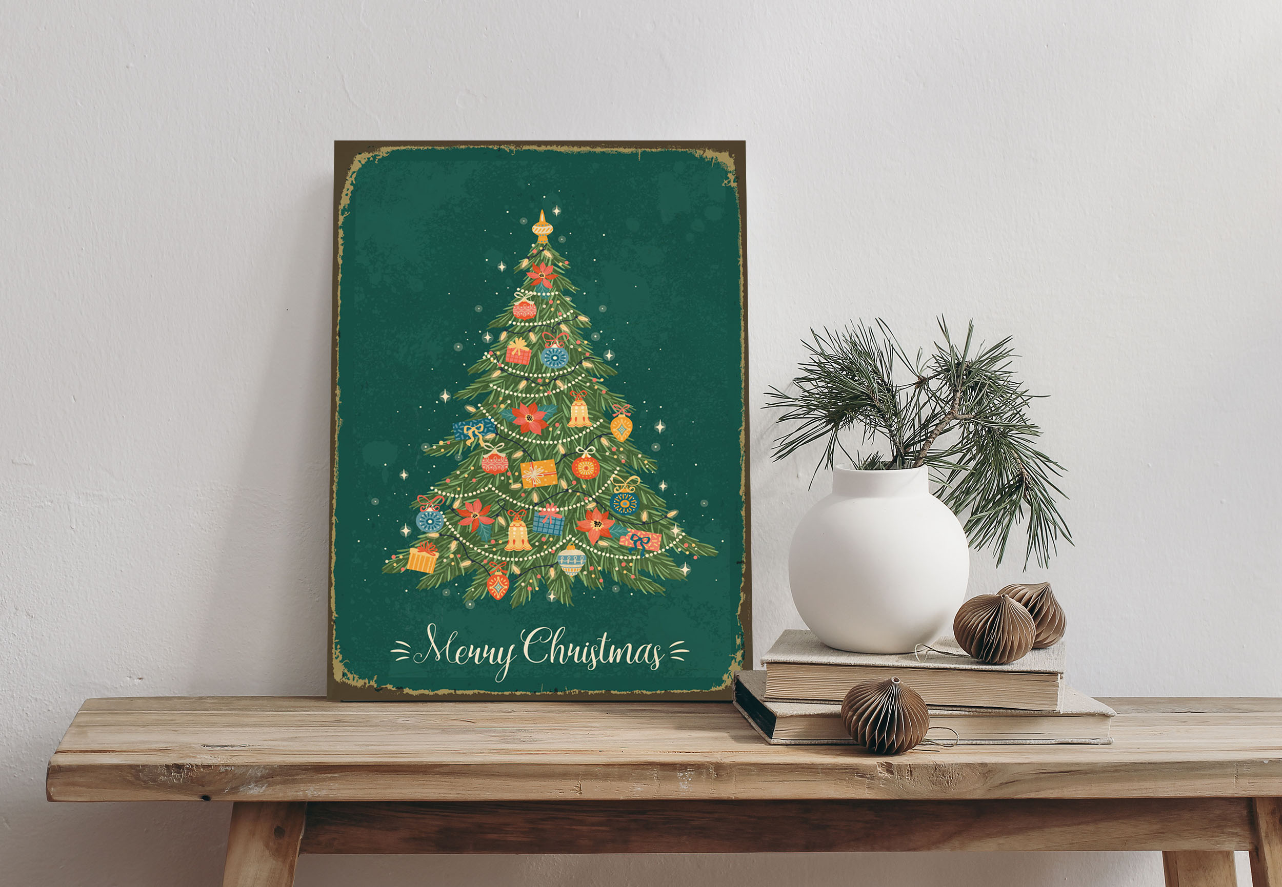 Alu-Dibond-Druck QUEENCE "Weihnachtsbaum", grün (farbe bild(er): grün), B:20cm H:30cm T:0,2cm, Alu Dibond, Bilder, Merry Christmas, Grün, Schild Image