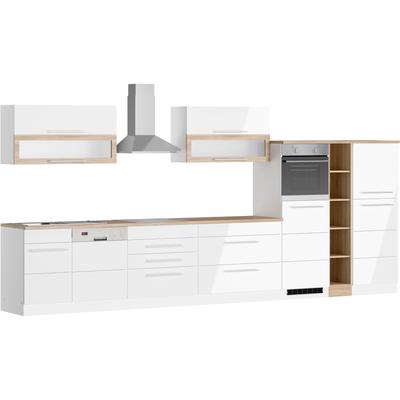 Küchenzeile KOCHSTATION "KS-Wien", front: hochglanz weiß matt, korpus: weiß, arbeitsplatte: eiche sonoma, B:440cm H:200cm T:60cm, Komplettküchen-Sets, Breite 440 cm, wahlweise mit E-Geräten Image