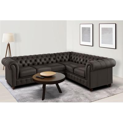 Chesterfield-Sofa HOME AFFAIRE "Chesterfield Ecksofa, auch in Leder L-Form", braun, B:250cm H:74cm T:210cm, Luxus-Microfaser (94% Polyester, 5% Nylon, 1% Spandex), Microfaser Antiklederoptik (100% Polyester), NaturLEDER (echtes italienisches... Image