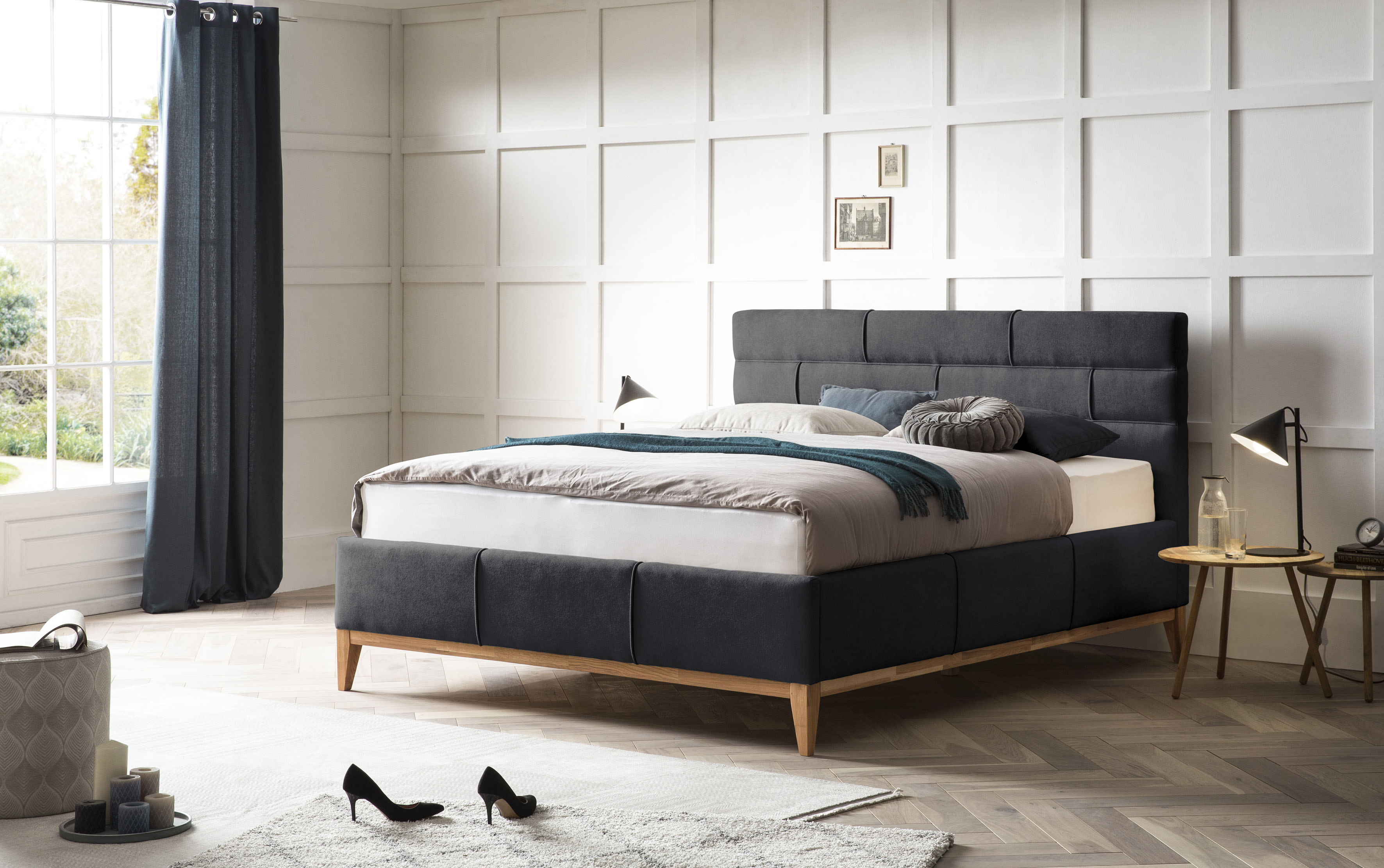 Polsterbett HOME AFFAIRE "Balaine", schwarz, B:158cm H:120cm L:218cm, Betten, Polsterbett, mit Lattenrost, Bettkasten, auch mit 7-Zonen-Taschenfederkernmatratze