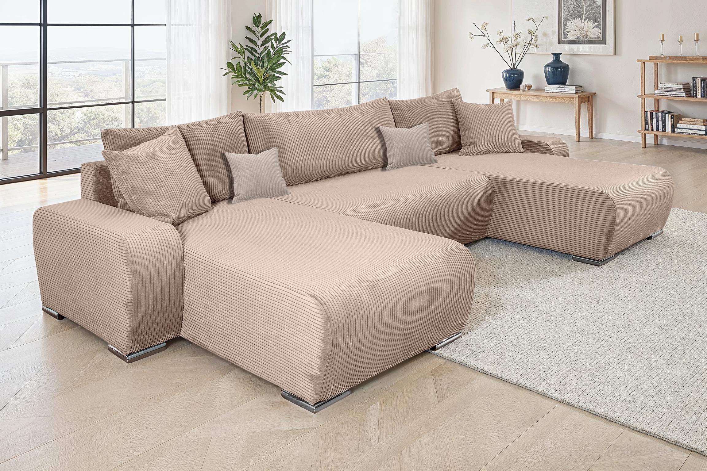 Wohnlandschaft COLLECTION AB "Paola U-Form, Breite 314 cm", grau (taupe), B:314cm H:41cm T:169cm, 100%Polyester, Sofas, Wohnlandschaft, Wohnlandschaft,2 Ottomane,Bonnelfederkern,Rückenkissen, Topseller