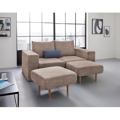 2,5-Sitzer "Looksv", beige (beige, braun), B:192cm H:96cm T:107cm, LOOKS BY WOLFGANG JOOP, Sofas, Verwandlungssofa: aus Sofa wird Sofa mit 2 Hockern Image