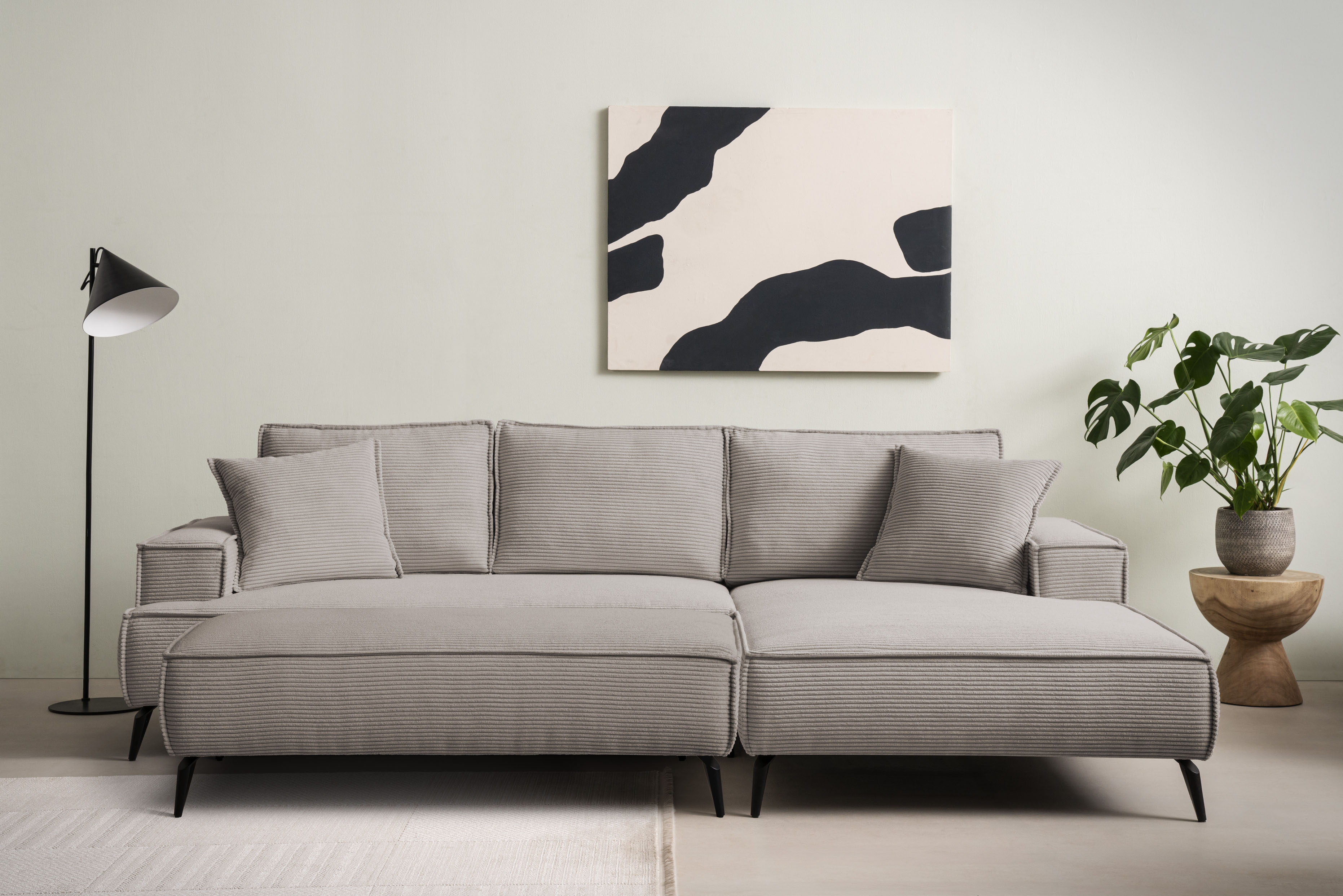 Sitzgruppe HOME AFFAIRE "TVINNU, Polsterecke L-Form, Schlaffunktion, mit Hocker", braun (hellbraun,), B:275cm H:83cm T:173cm, Sitzmöbel-Sets, Set, stellbar zum Schlafsofa (Krokodilverbinder)