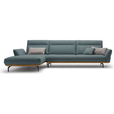 Ecksofa "CR.460", grau (wasserblau, steingrau 044, 72), B:338cm H:103cm T:183cm, Chenille COCO (72% Polyester 15% Baumwolle 13% Polyacryl), CREATION BY ROLF BENZ, Sofas, Sockel in Nussbaum, Winkelfüße in Umbragrau, Breite 338 cm Image