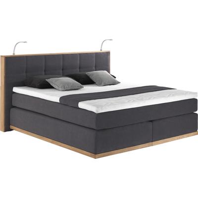 Boxspringbett PLACES OF STYLE "Vinton", grau (anthrazit), B:180cm L:213cm, Komplettbetten, Boxspringbett, aus Eiche, mit LED-Beleuchtung, verschiedene Härtegrade (auch H4) Image
