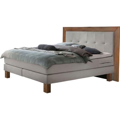 Boxspringbett HASENA "Rustico", grau (grau, wildeiche natur), B:204cm L:206cm, Komplettbetten, Boxspringbett, Umrandung in Wildeiche, Punktsteppung im Kopfteil, Federkernmatraze Image