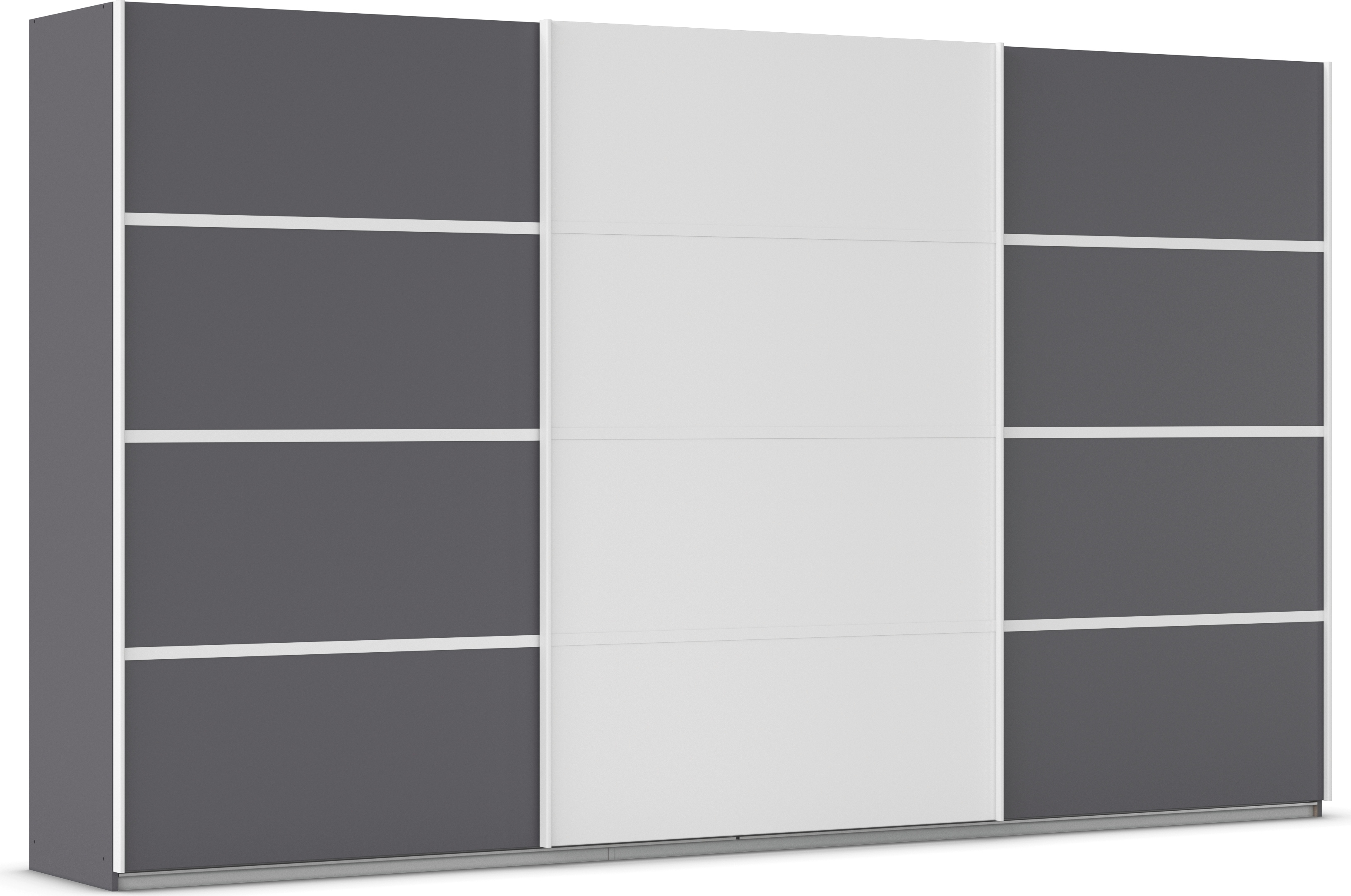 Kleiderschrank RAUCH "Schwebetürenschrank OTTO´s Choice Garderobe Schrank TOP ANGEBOT Avola", grau (graumetallic, alpinweiß, leisten weiß), B:360cm H:210cm T:62cm, Holzwerkstoff, Schränke, mit eleganten Zierleisten in Chrom, Schwarz oder Weiß MADE... Image