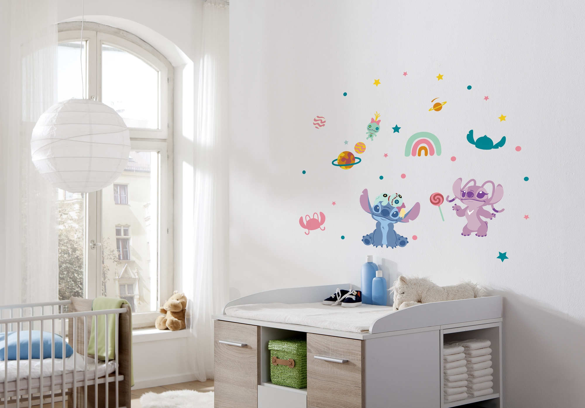 Wandtattoo KOMAR "Stitch World - Größe 50 x 70 cm", bunt, Disney, Folie, Wandtattoos, Wandtattoo, selbstklebend, Wandsticker, Kinderzimmer