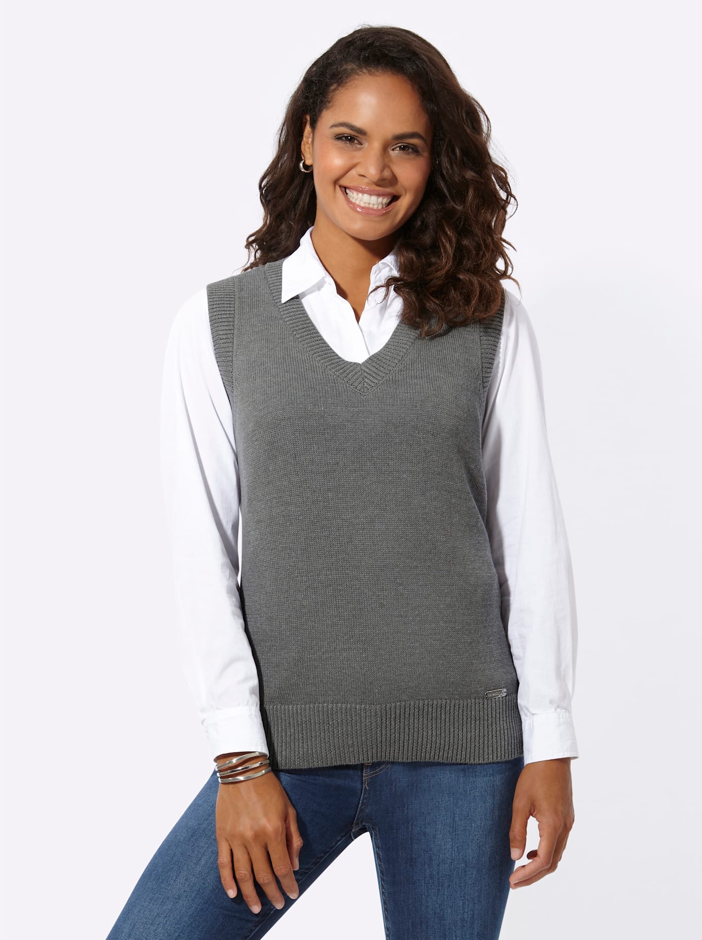 Pullunder CASUAL LOOKS "Pullunder", Damen, Gr. 54, grau (grau, meliert), 50% Baumwolle, 50% Polyacryl, unifarben, Pullover Pullunder