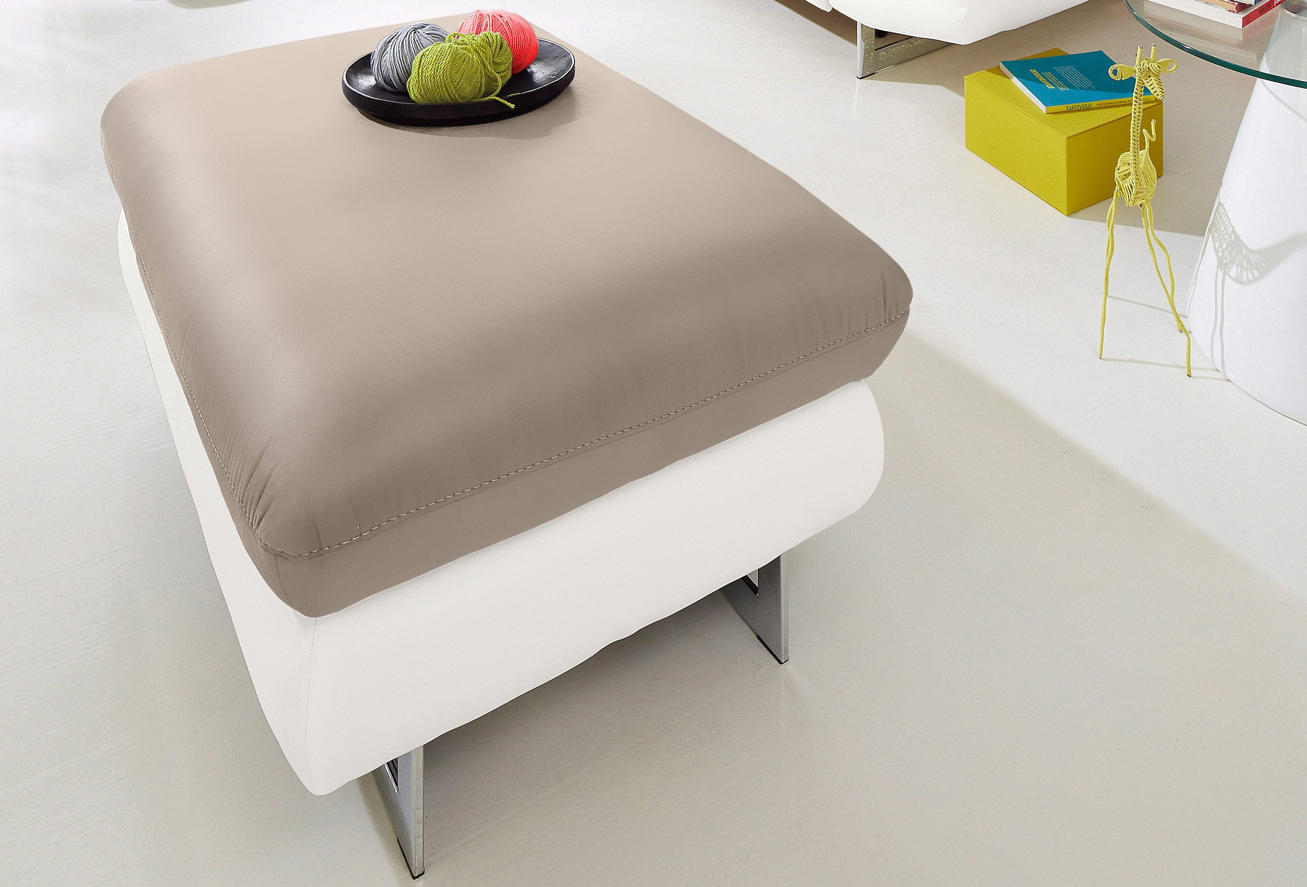 Hocker HOME AFFAIRE "Solution", weiß (altweiß, sand), B:98cm H:45cm T:67cm, Hocker, Polsterhocker Lederhocker