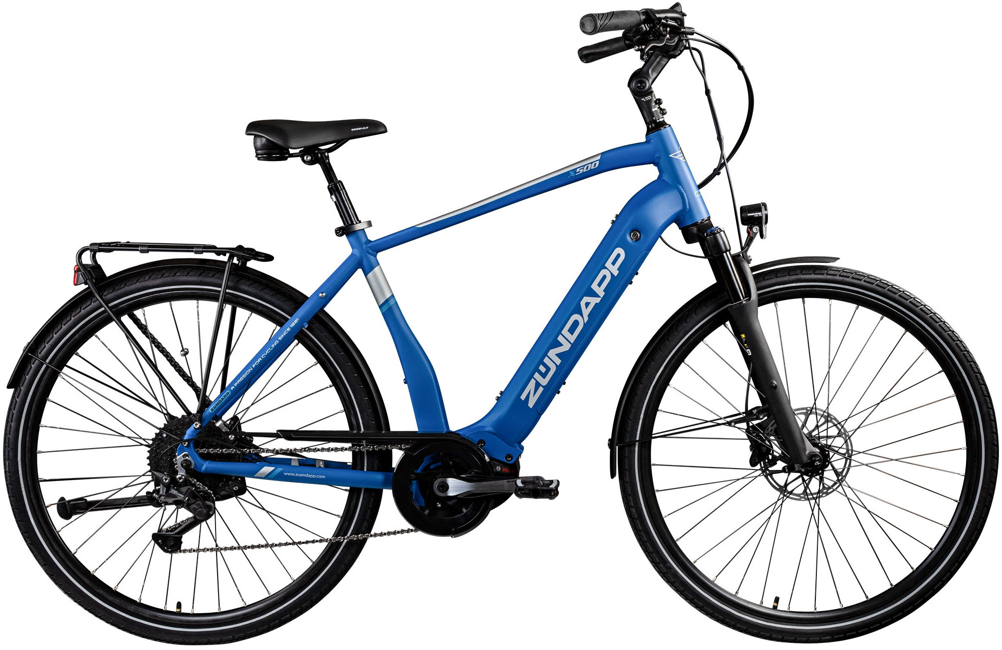 E-Bike ZÜNDAPP "X500" Gr. 51, blau (blau, schwarz), Elektrofahrräder, 51cm, 28 Zoll (71,12cm), Pedelec, Elektrofahrrad für Damen u. Herren Image