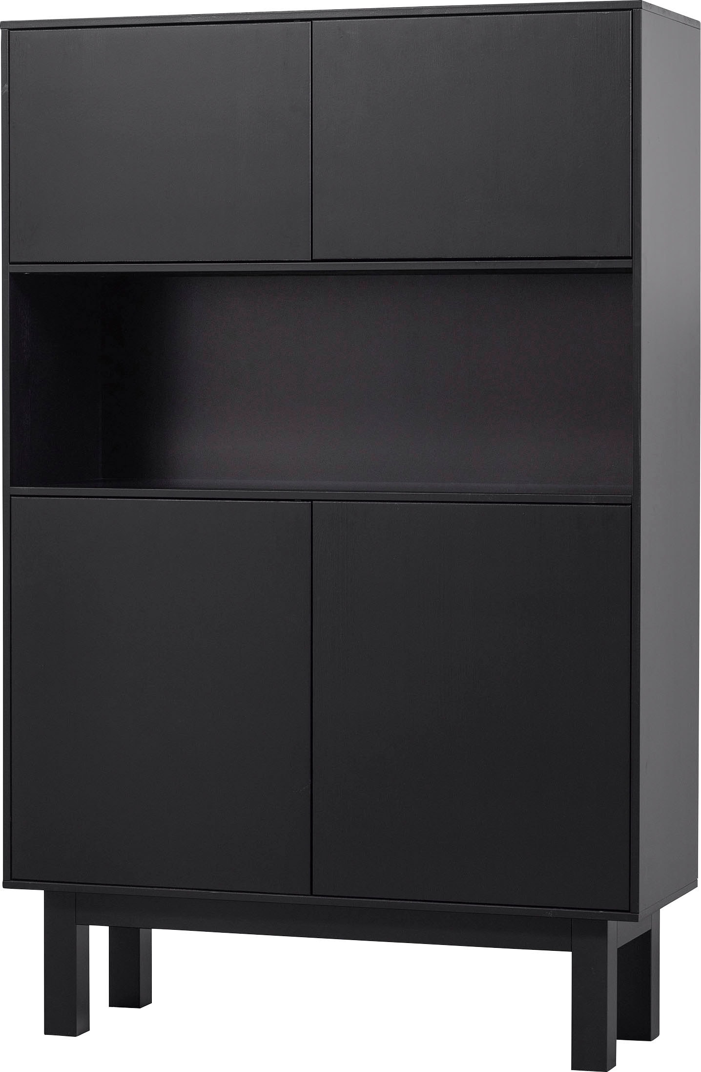 Buffet WOOOD "Finca", schwarz, B:110cm H:170cm T:40cm, Holzwerkstoff, Schränke, Vitrinenschrank, mit modernem Push-to-Open-System, Breite 110 cm