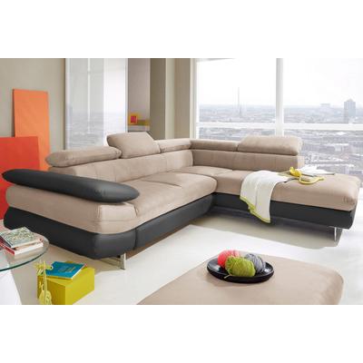 Ecksofa INOSIGN "Solution L-Form", schwarz (schwarz, schlamm), B:262cm H:73cm T:228cm, Sofas, mit Arm- & Kopfteilverstellung, wahlweise mit Bettfunktion Image