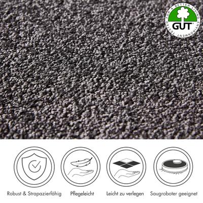 Teppichboden ANDIAMO "Verona, Velours, Made in Belgium", grau (anthrazit), B:500cm H:6mm L:700cm, Kunstfaser, Teppiche, Uni Farben, Breite 400 cm oder 500 cm, strapazierfähig, pflegeleicht Image