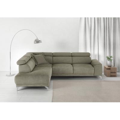 Ecksofa 3C CANDY "Greve Sofa immer mit manuelle Kopfteilverstellungen, modern, elegant", grau (anthrazit), B:249cm H:79cm T:209cm, 100% Leder, Sofas, wahlweise motorischer Sitzvorzug, bequem und zeitlos, L-Form Image