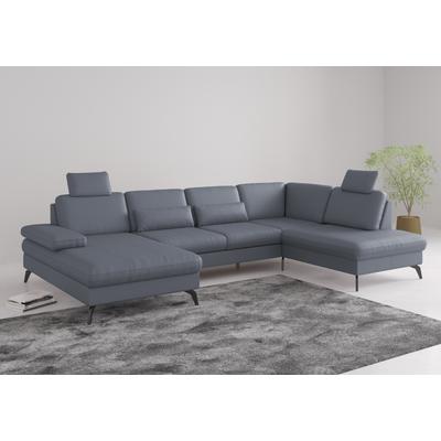 Wohnlandschaft SIT & MORE "Morris U-Form, inkl. Sitztiefenverstellung", bunt (graublau), B:335cm H:82cm T:212cm, Sofas, wahlweise mit Armteilverstellung, Bettfunktion & Bettkasten Image