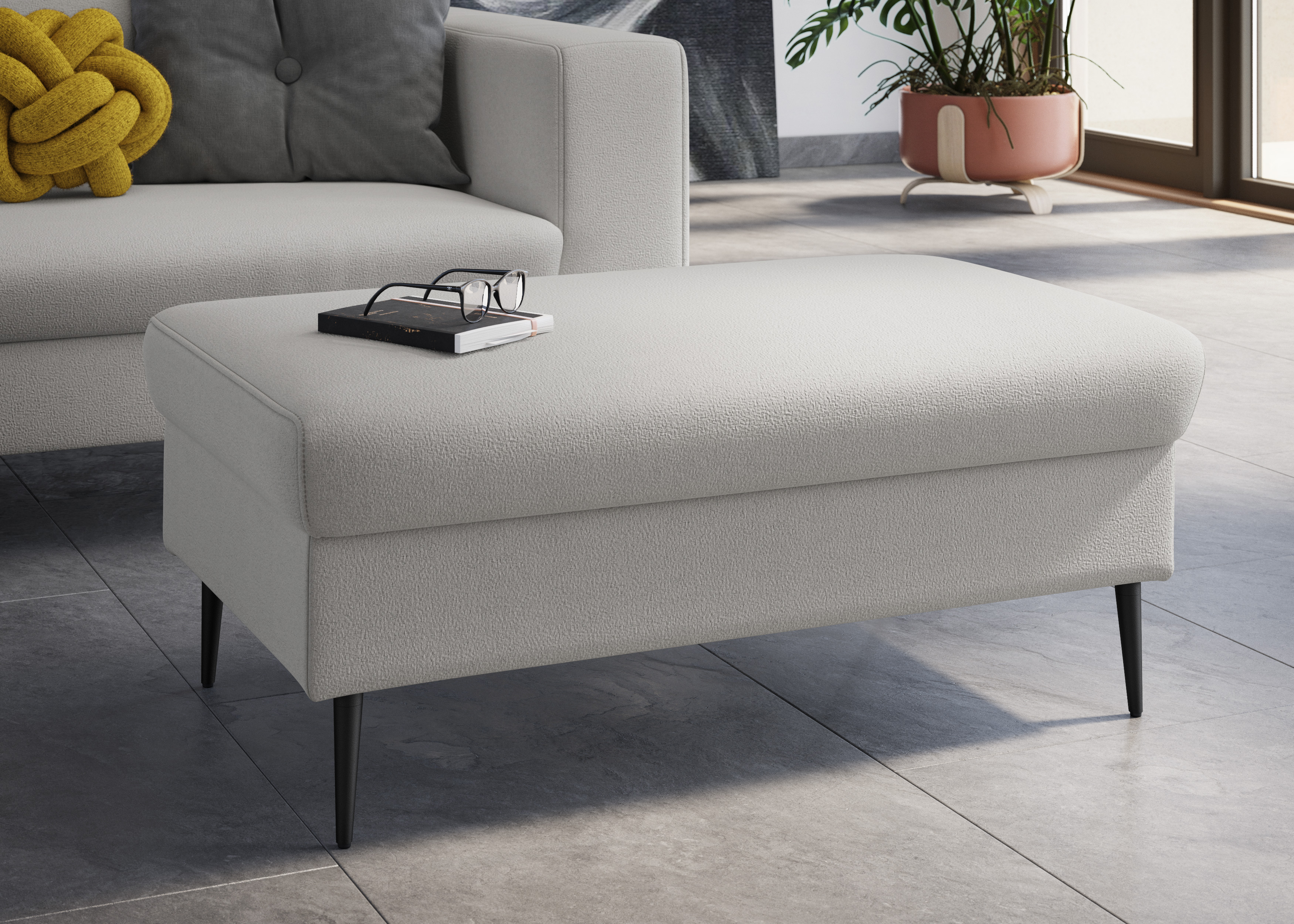 Sitzhocker DOMO COLLECTION "Modica", silber, B:99cm H:42cm T:65cm, Hocker, Sitzhocker, passend zur Serie, auch in Cord