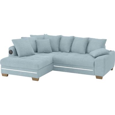 Ecksofa MR. COUCH "Nikita II, L-Form", blau (stripes 8624 blau grau), B:243cm H:88cm T:190cm, Stripes (92% Polyester / 8% Nylon), Sofas, mit Kaltschaum, RGB-LED, Soundsystem, wahlweise mit Bett, Bettkasten Image