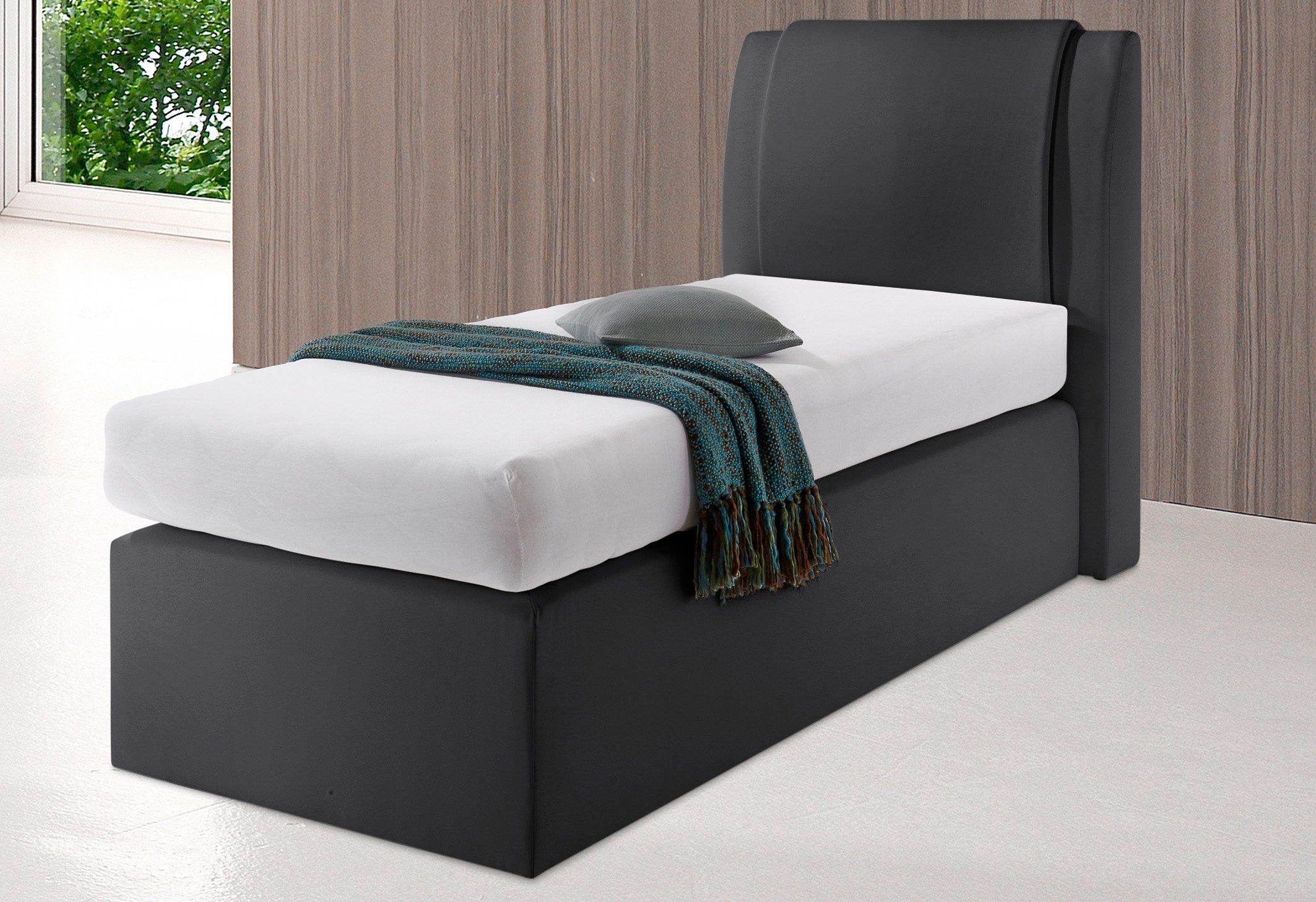 Boxspringbett, schwarz, Liegefläche B/L: 90cm x 200cm, H2, 5-Zonen-Tonnentaschen-Federkernmatratze, Bonnell- Federkernmatratze: Bezug obere Matratze: 80% Baumwolle, 20% Polyester;7-Zonen-Kaltschaummatratze: Bezug obere Matratze: 80% Baumwolle, 20%...