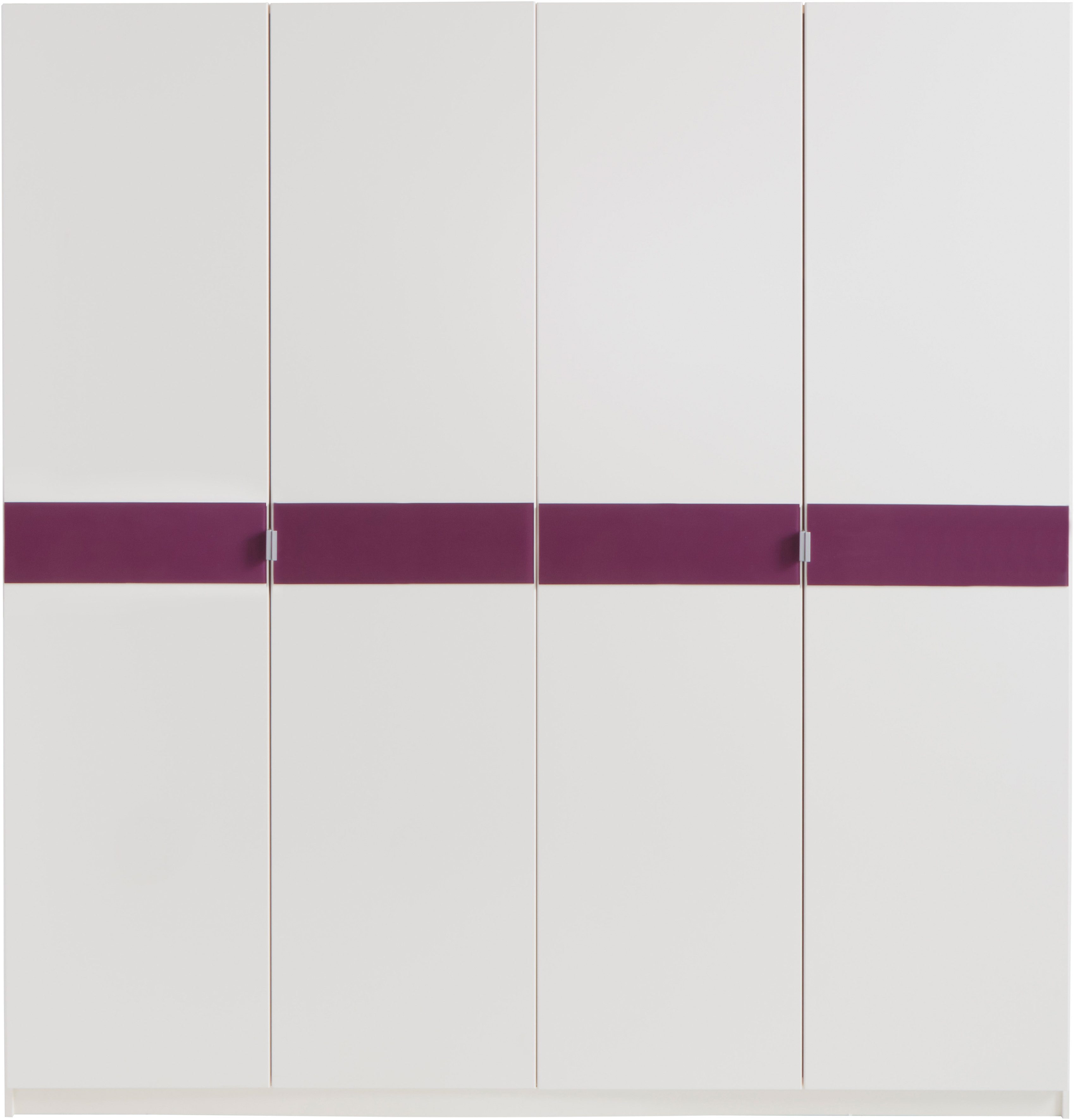 Kleiderschrank PRIESS "Drehtürenschrank Kleiderschrank Schrank Schlafzimmerschrank Madrid", weiß (weiß, brombeerglas), B:185cm H:193cm T:54cm, Holzwerkstoff, Schränke, mit farbiger Glasauflage, erweiterbar mit Schrankaufsatz Madrid