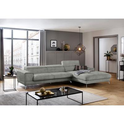 Ecksofa W.SCHILLIG "piedroo, Designsofa mit tollem Sitzkomfort, bequem und elegant, L-Form", grau (grau s37), B:343cm H:70cm T:193cm, Stoff S37 (100% Polyester): Luxus-Microfaser in Lederoptik, Sofas, Kopfteilverstellung, wahlweise mit... Image