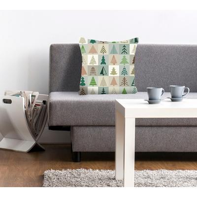 Dekokissen QUEENCE "Marten", braun (braun, grün, bedruckt), B:40cm L:40cm, Polyester, Dekokissen_Sitzkissen_Kissenhüllen, mit verschiedenen Tannenbäumen Image
