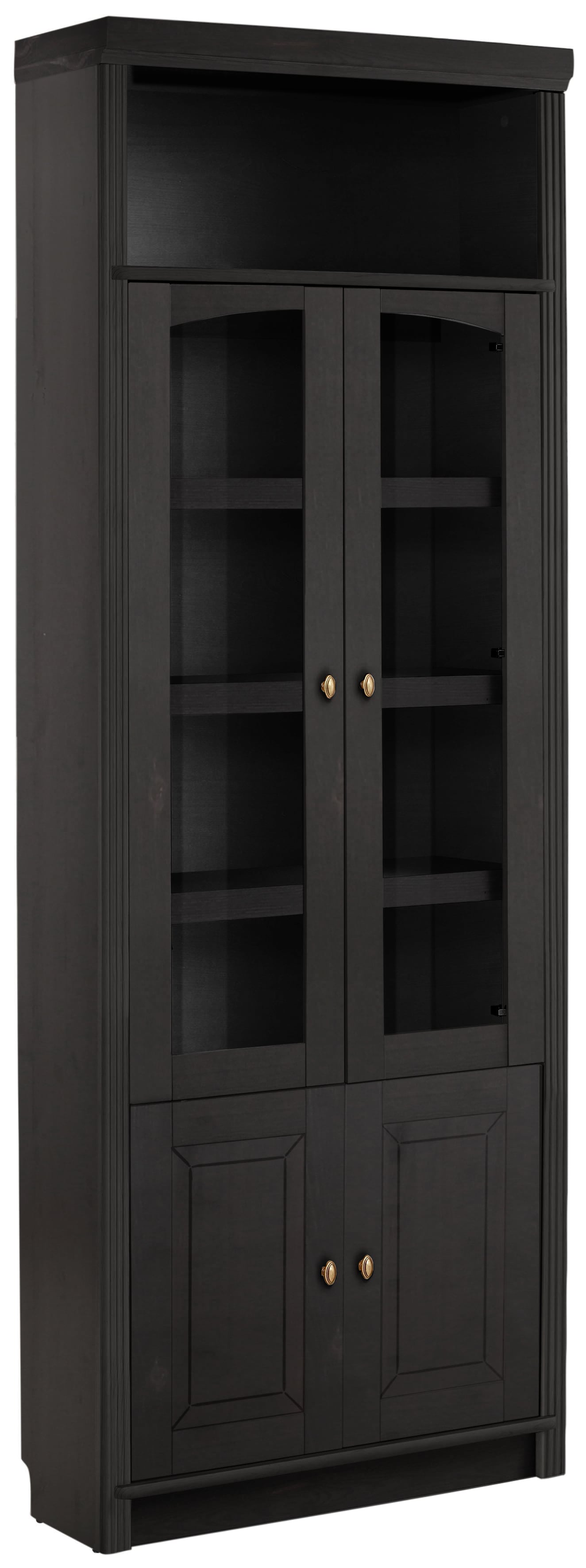 Bücherregal HOME AFFAIRE "Soeren Vitrine mit 2 Glastüren, Breite/Tiefe: 80/220 cm", grau (anthrazit), B:80cm H:220cm T:29cm, Massivholz, Regale, Kiefer massiv, Tiefe 29 cm, 2 Holz- und 2 Türen mit Klarglas- Einsatz