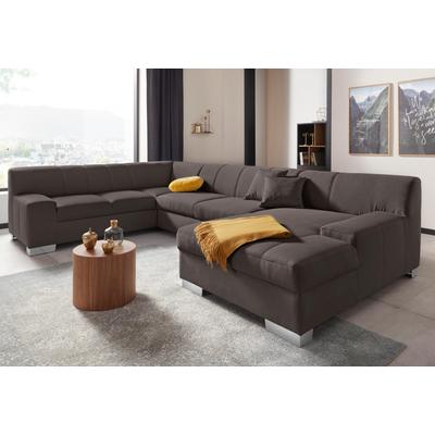 Wohnlandschaft DOMO COLLECTION "Bero, elegant und zeitlos, flache Armlehnen, U-Form", grau (stone), B:328cm H:74cm T:212cm, Feinstruktur (100% Polyester), Luxus-Microfaser (100% Polyester), Zierkissen: Im jeweiligen Bezugsstoff, Struktur fein (100%... Image