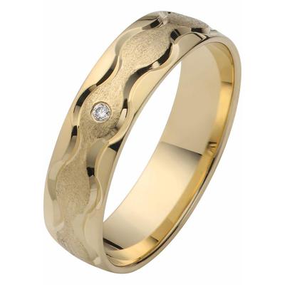 Trauring FIRETTI "Schmuck Geschenk Gold 375 Hochzeit Ehering "LIEBE" Welle" Gr. 21, gold (gelbgoldfarben), Fingerringe, 21, 0,01 ct SI = kleine Einschlüsse mit Brillant, Gelbgold 585, 5mm, Made in Germany, wahlweise mit oder ohne Brillant Image