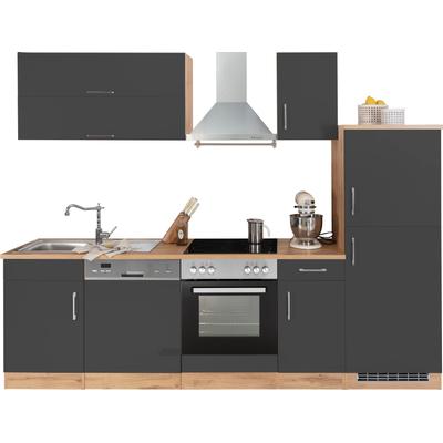 Küchenzeile KOCHSTATION "KS-Colmar", grau (front: anthrazit, korpus: wotaneichfarben, arbeitsplatte: wotaneichfarben), B:270cm T:60cm, Komplettküchen-Sets, ohne E-Geräte, Breite 270 cm Image