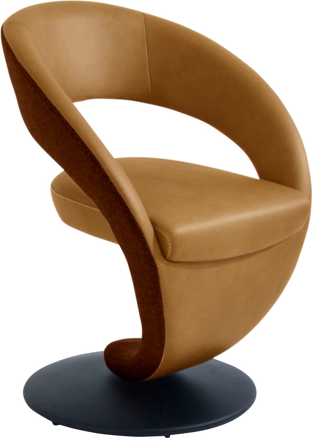 Drehstuhl K+W KOMFORT & WOHNEN "Wave", gelb (curcuma 71, rust 71, schwarz), B:62cm H:86cm T:61cm, Stühle, Drehstuhl, Design-Drehstuhl, Drehteller in Metall schwarz, Farbkombination