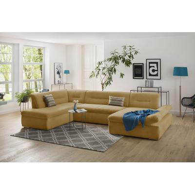 Wohnlandschaft INOSIGN "Avesa U-Form", gelb (senf), B:355cm H:80cm T:216cm, 95% Polyester, 5% Polyacryl, Sofas, Wahlweise mit Armteilverstellung und Bettfunktion, B/T/H: 355/216/80cm Image