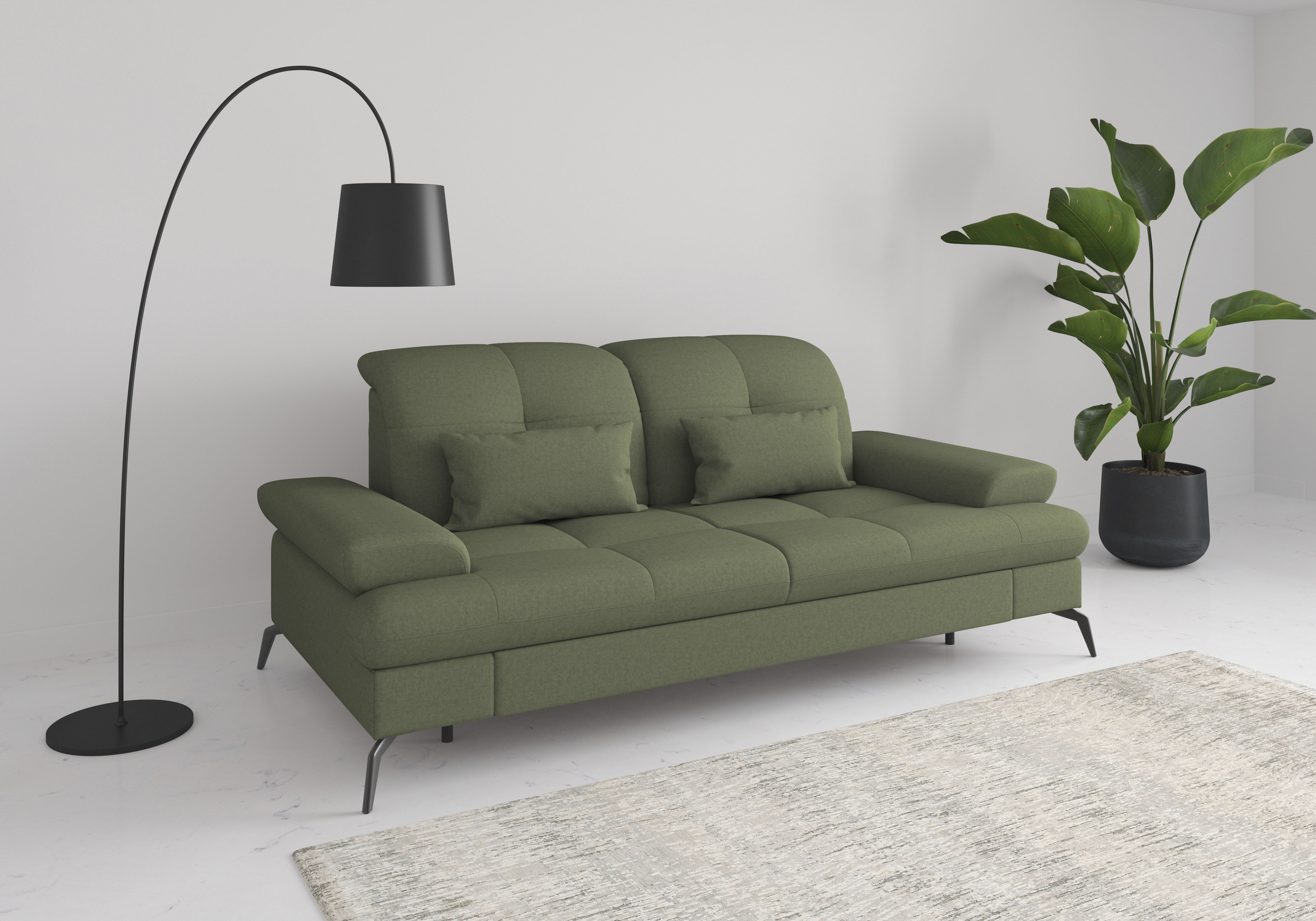 3-Sitzer SIT & MORE "Amica, inkl. Sitztiefenverstellung und Armteilverstellung", grün (olive), B:212cm H:90cm T:122cm, 95% Polyester, 5% Polyamid, Sofas, wahlweise mit Kopfteilverstellung und Bettfunktion