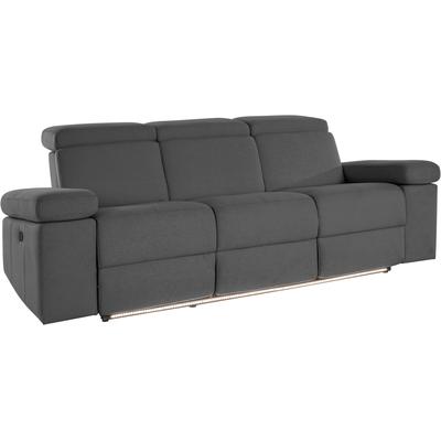 3-Sitzer PLACES OF STYLE "Kilado", grau (anthrazit), B:229cm H:98cm T:99cm, Struktur fein (95% Polyester 5%Nylon), Sofas, mit 2x Relaxfunktion, verstellbarer Armlehne, Kopfteilverstellung Image