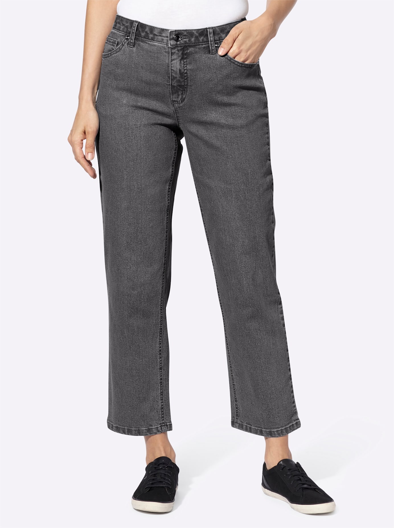 Bequeme Jeans CASUAL LOOKS, Damen, Gr. 54, Normalgrößen, grau (dunkelgrau, denim), 78% Baumwolle, 20% Polyester, 2% Elasthan, unifarben, lang, Jeans