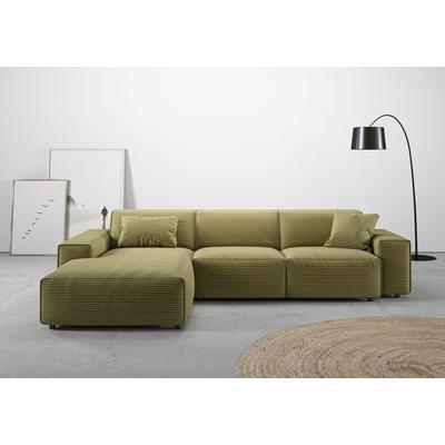 Ecksofa ANDAS "Glimminge auch in Breitcord, Feincord, Bouclé + Easy care-Bezug", grün (pistazie), B:294cm H:71cm T:191cm, 100% Polyester, Sofas, L-Form, Breite 294, Zierkissen Image
