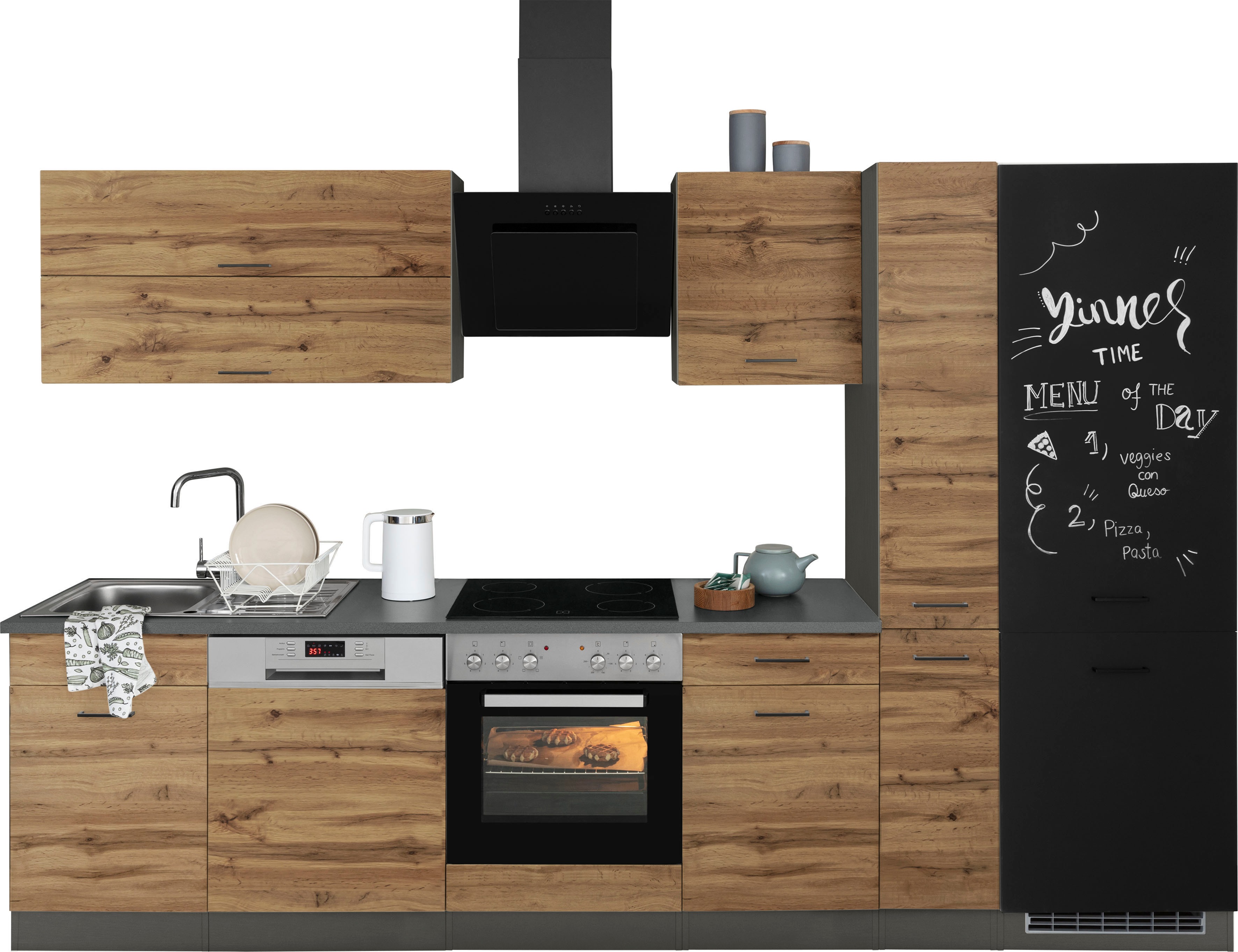 Küchenzeile KOCHSTATION "KS-Trier", grau (küche: grau, korpus: grafit, arbeitsplatte: anthrazit), B:310cm T:60cm, Komplettküchen-Sets, Küchenzeile, ohne E-Geräte, Breite 310 cm Image