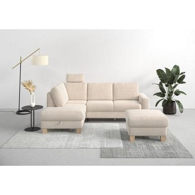 Ecksofa HOME AFFAIRE "Summer L-Form", beige (creme), B:236cm H:91cm T:170cm, 100% Polyester, Sofas, mit Ottomane, wahlweise mit Bettfunktion und Bettkasten, Cord-Bezug Image