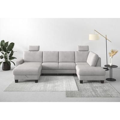Wohnlandschaft HOME AFFAIRE "Summer U-Form", silber, B:314cm H:91cm T:170cm, 95% Polyester, 5% Polyamid, Sofas, mit oder ohne Bettfunktion und Bettkasten, wengefarbene Holzfüße Image