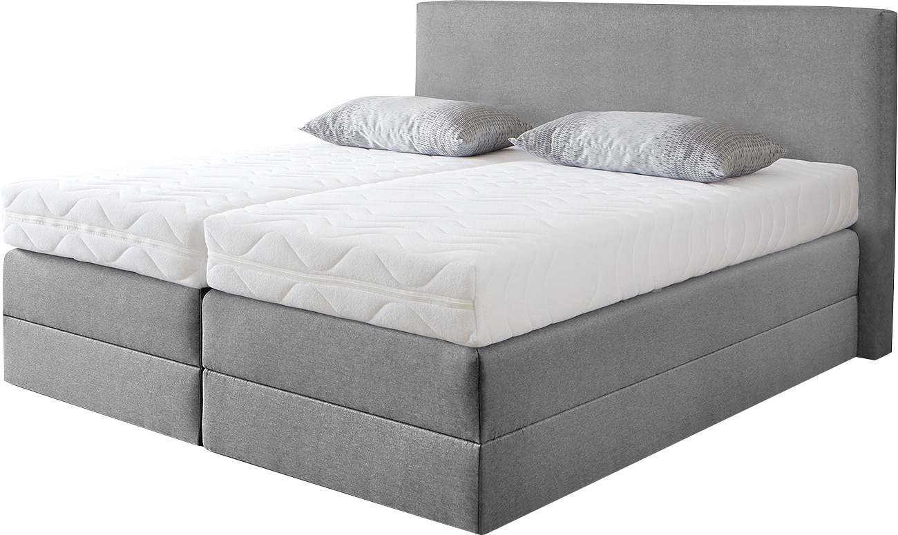 Boxspringbett, grau, B:175cm L:205cm, Strukturstoff (77% Polyester und 23% Viskose), WESTFALIA SCHLAFKOMFORT, Komplettbetten, Boxspringbett, wahlweise mit Kaltschaum-Topper Image