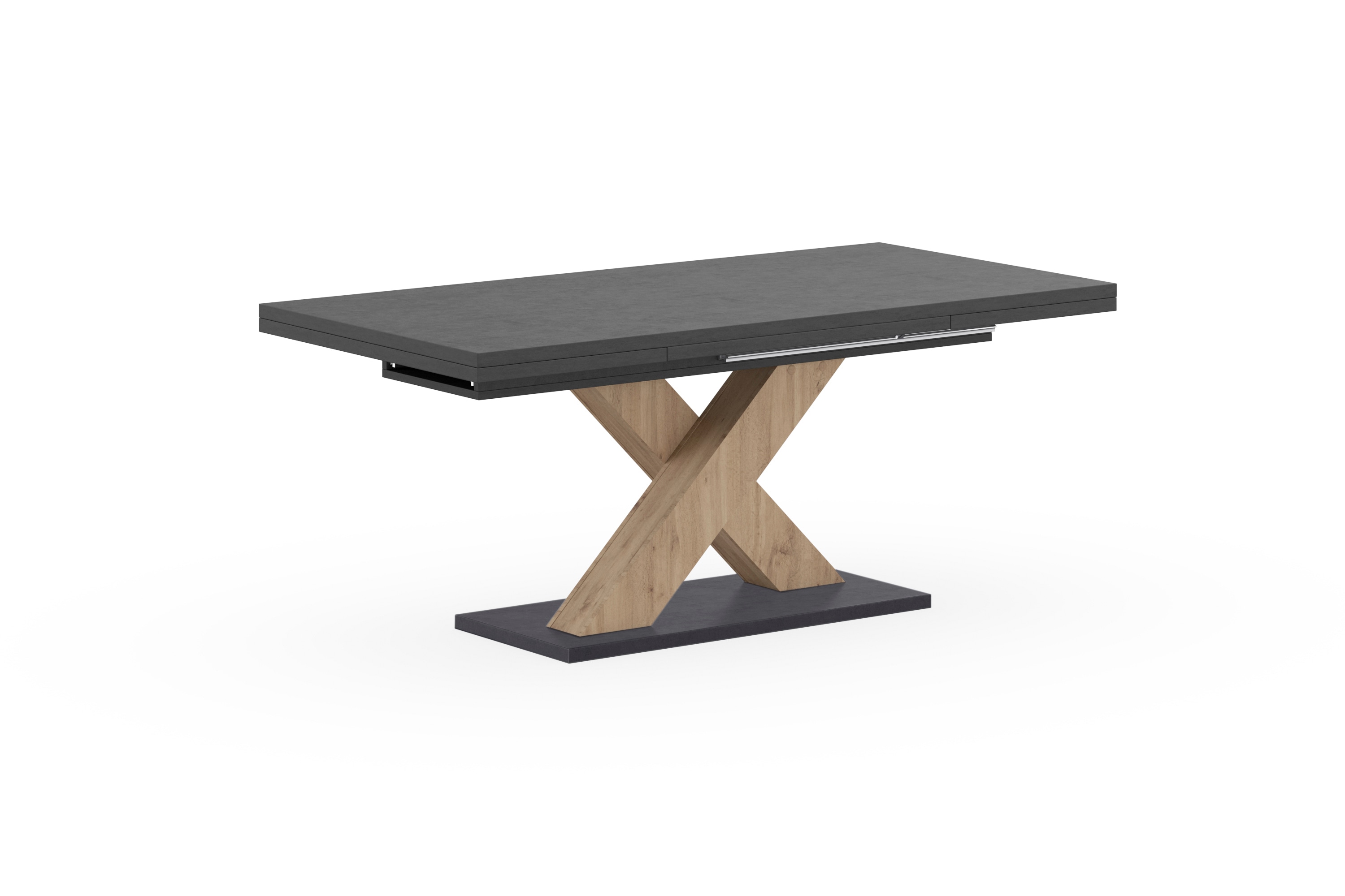 Esstisch MÄUSBACHER "Komfort Tisch TOPSELLER", grau (graphit, asteiche), B:180cm H:76cm T:90cm, Tische, Eckige Couchtische Esstisch Ausziehbarer Esstisch Holz-Esstische, mit X Gestell und Bodenplatte. Melaminbeschichtet