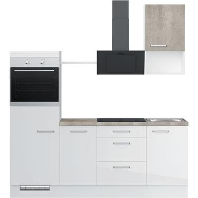 Küchenzeile IMPULS KÜCHEN "Turin", Ausrichtung wählbar, Schubkästen mit Soft-Close", weiß (front: weiß hochglanz, korpus: weiß, arbeitsplatte: beton, optik natur), B:215cm H:235cm T:60cm, Komplettküchen-Sets, vormontiert, wahlw. mit E-Geräten,... Image