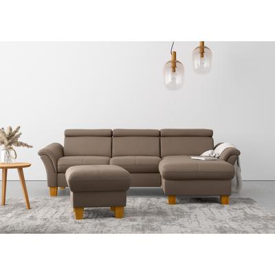Ecksofa HOME AFFAIRE "Lindgren L-Form", braun (nuss), B:258cm H:84cm T:169cm, 100% Polyester, Sofas, wahlweise mit Bett mit klappbaren Rollen, Kasten und Kopfverstellung Image