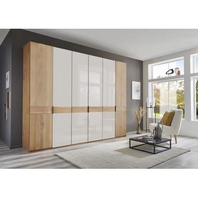 Drehtürenschrank WIEMANN "Cardiff, Massivholztüren in Kombination mit Glas- oder Spiegeltüren", weiß (glas weiß), B:295,2cm H:216cm T:58cm, Floatglas, Holzwerkstoff, Hartfaserplatte, Massivholz, Schränke, hochwertiges Design in langlebiger Qualität,... Image