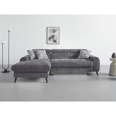 Ecksofa COTTA "Mia L-Form mit 3 Zierkissen", grau (stone), B:236cm H:74cm T:164cm, 90% Polyester 10% Polyamid, Sofas, wahlweise mit Bettfunktion, Bettkasten, Beleuchtung & Wireless-Charger Image